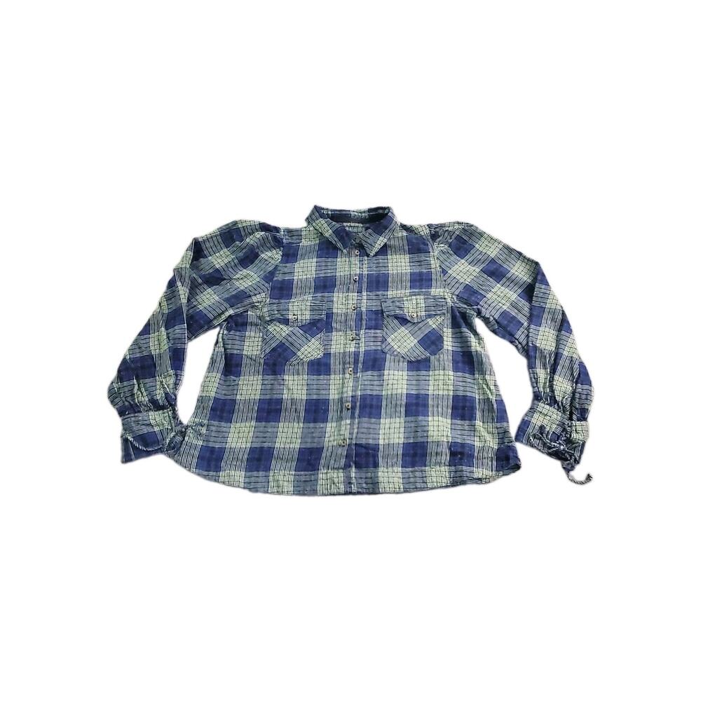 We The Free Wms Sz XL Boho Cowgirl Peasant Indie Grunge Crop Plaid Flannel C23